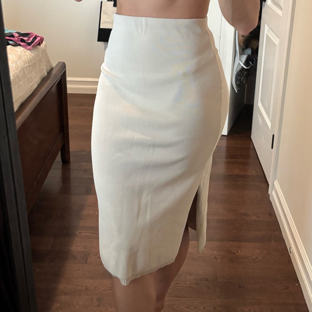Beige Slit Leg Midi Skirt - Picture 1 of 7